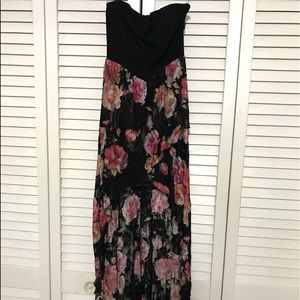 Black and Floral Long Lace Open Back Dress